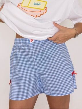 Pigeon Said Please Blue Gingham Women's Lounge Shorts